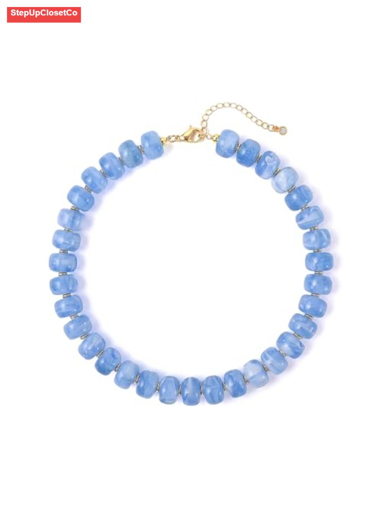 Chunky Resin Beaded Choker Necklace, Adjustable Lobster Clasp, Boho Summer